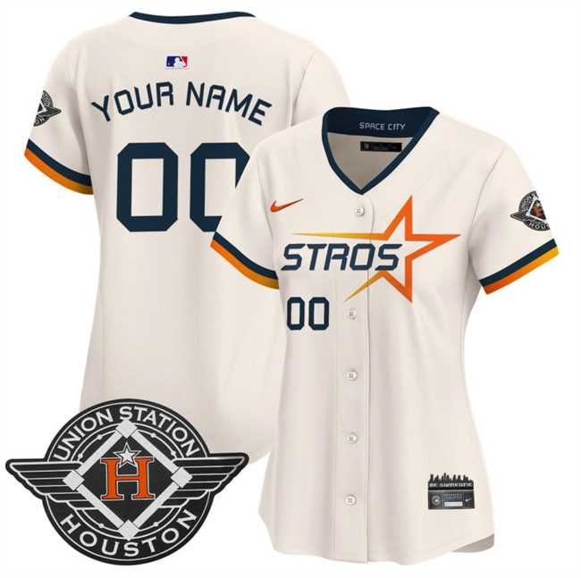 Women's Houston Astros Active Player Custom Cream 2025 City Connect Limited Stitched Baseball Jersey(Run Small),We sell and wholesale Women's Houston Astros Active Player Custom Cream 2025 City Connect Limited Stitched Baseball Jersey(Run Small) on line form chian!